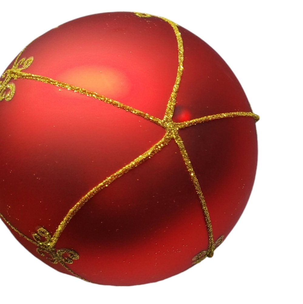 Vitbis Red With Gold Glittery Lattice Pearl Glass Christmas Ornaments 3โ Set 4 - Picture 7 of 9